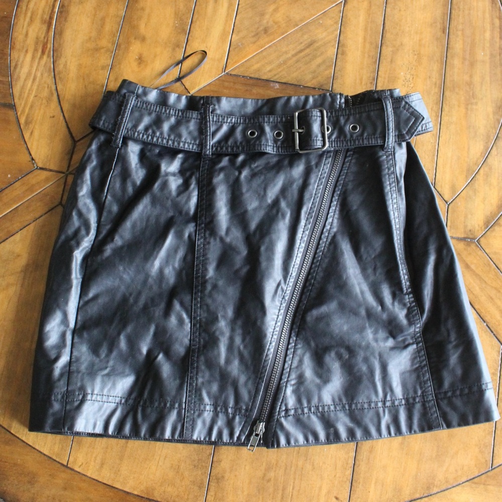 Free People Black Vegan Leather Mini Skirt